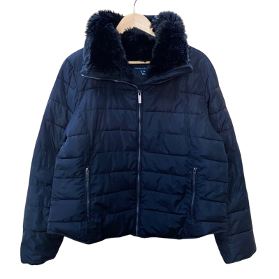 French Connection Black Faux-Fur Collar Puffer Jacket Size XL