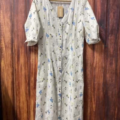 Ryder linen blend dress  Size 16 white blue floral new 