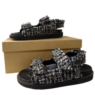 Alohas Womens  Size 37 Tweed Sandals Black/Silver/White 