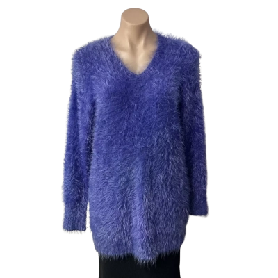 Knitwell Womens Size L Purple Puffy V-Neck Jumper 