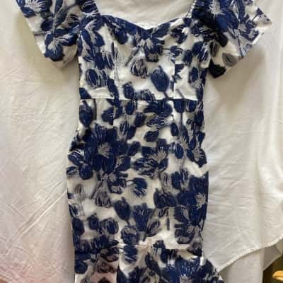 Romance by Honey and Beau Womens  Size 12 Floral Dress Navy Blue / Silver / Yellow 