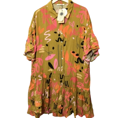 BNWT Label of Love Womens  Size L / M Short Sleeve Dress  Gold / Green 