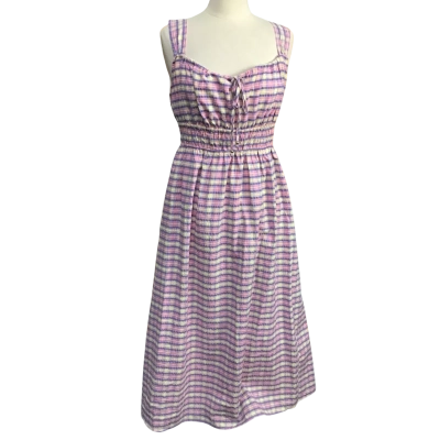  Henry Oscar Womens  Size 16, 80% Cotton "Montana" Pink Plaid Midi Dress 