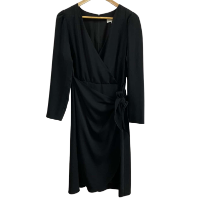 Veronika Maine Womens  Size 10 Long Sleeve Wrap Midi Dress Black  