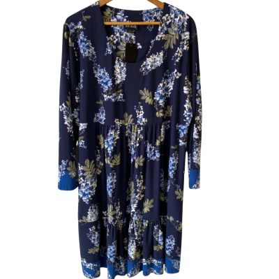 My Size Womens Size M Blue Belle Dress Navy Blue Floral Pattern