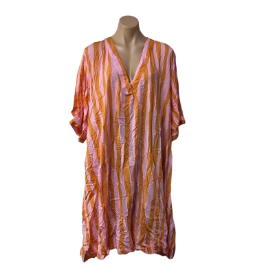 Adrift Womens Size 3XL Orange / Pink / Striped Short Sleeve V-neck Dress (new)