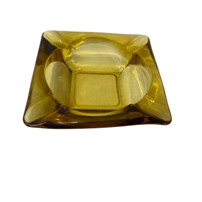 Vintage Mid-Century Square Yellow Amber Ashtray Glass