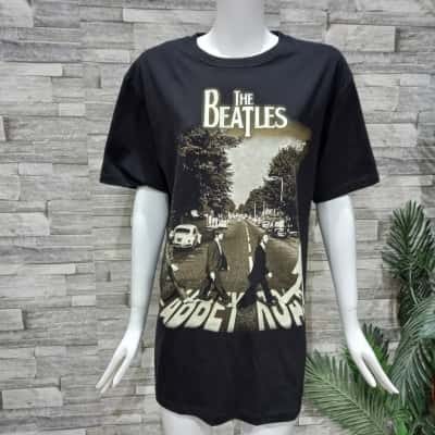 Rock Yeah  Men's the beatles   Size L Short Sleeve T-shirt Black  / Off White 