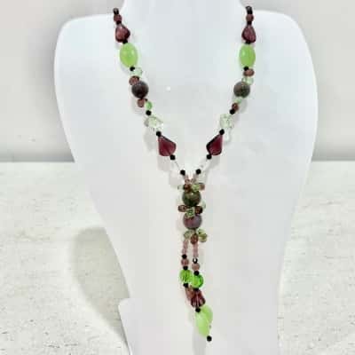 Boho Glass Beaded Purple/Green Necklace 