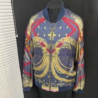 Camilla - Silk printed with golden military-inspired regalia Bomber Jacket - Size (M) Unisex