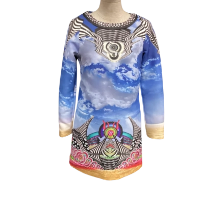  Five Paddington  Size 2 Long Sleeve Dress / Mini Dress Blue / Pattern 