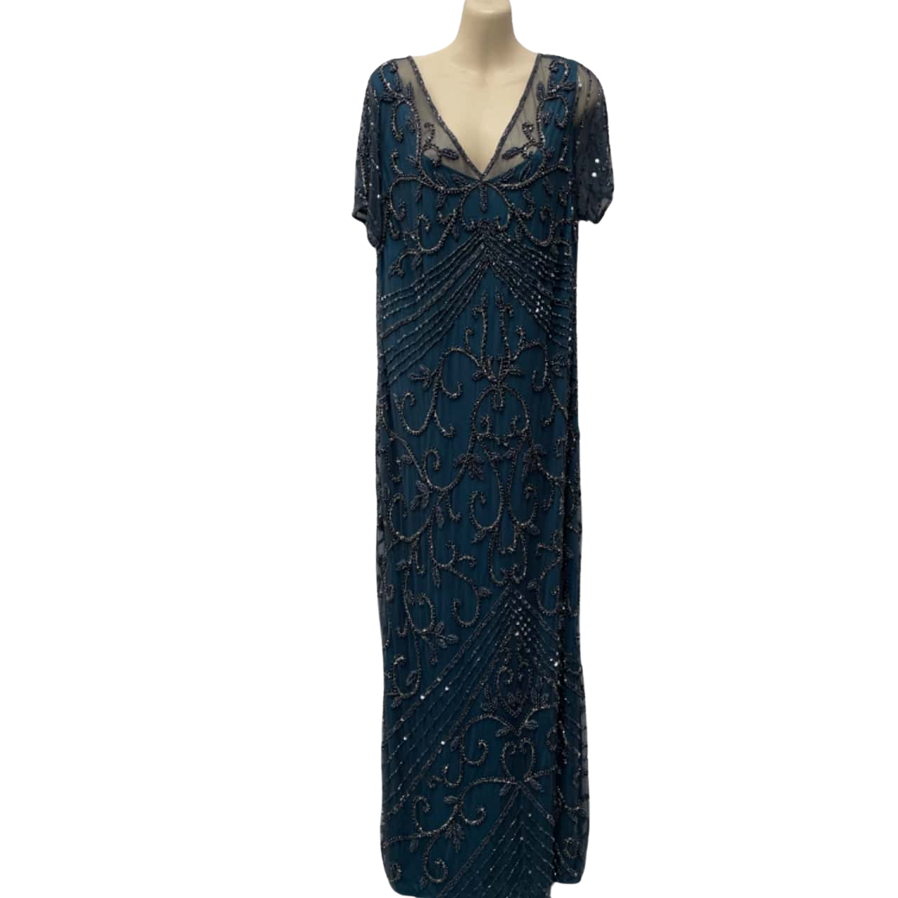 sachin and babi light blue dress Pisarro Nights Illusion Mesh Eggplant Beaded Evening Gown Size Women's Size 4