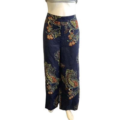 BNWT Sussan Women's Size 18 Linen Wide Leg Pant Navy Blue Pattern 