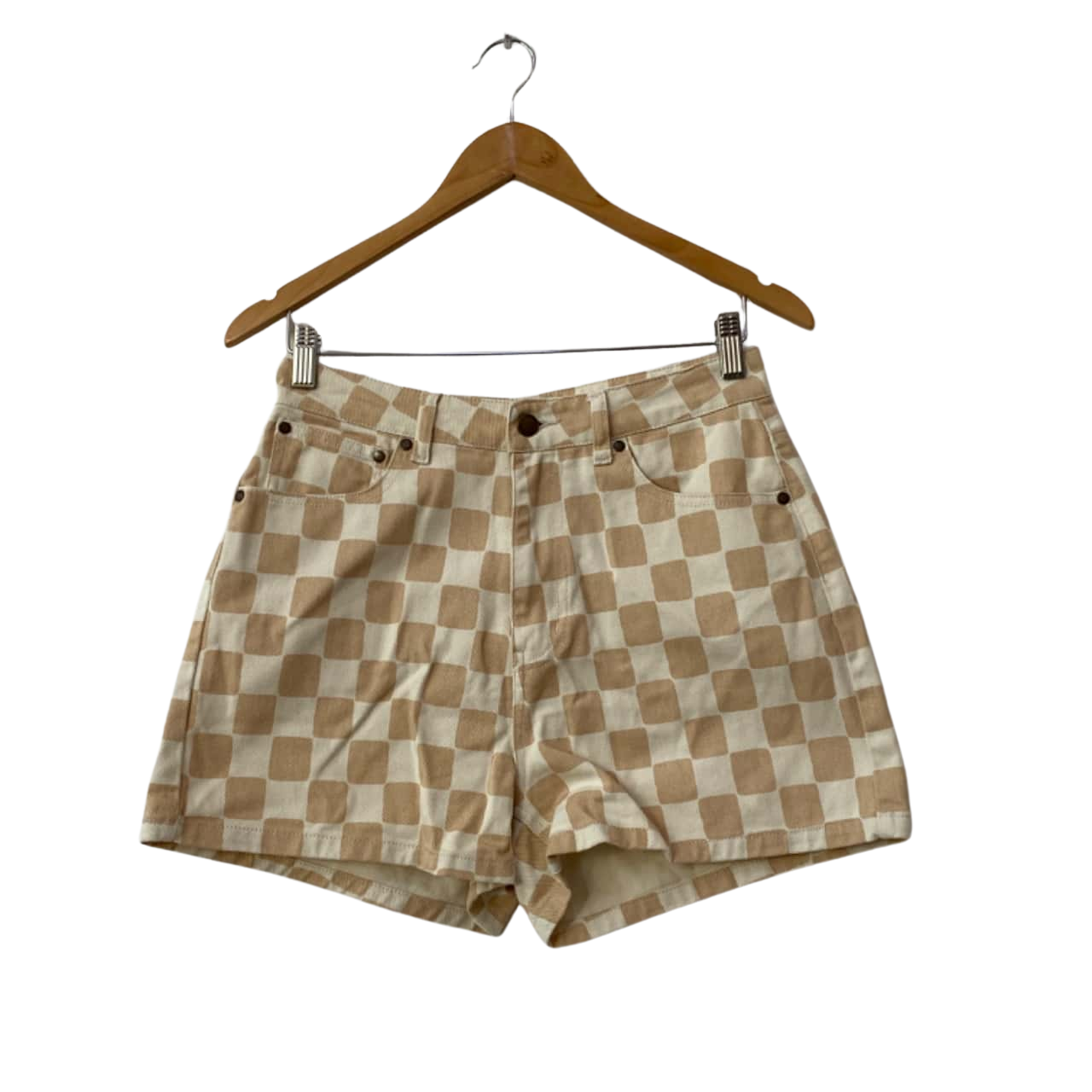 Ghanda Womens Size 10 Denim Shorts Checked (s)