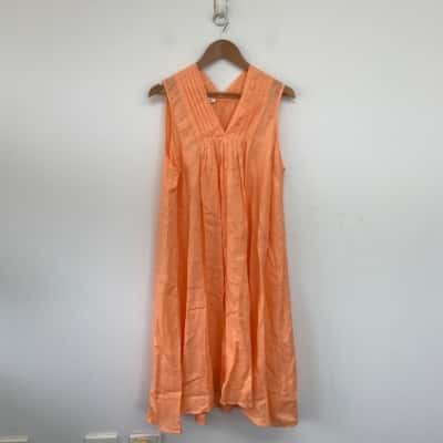See Saw Orange 100% Linen Sleeveless Midi Dress Size 14