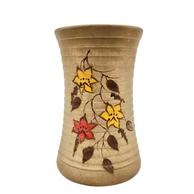 Hand Crafted Vase With Hand Painted Floral Decoration 19cm Height x 11cm Diameter - Very Small Chip On Inner Lip Possibly A Glazing/Finishing Mark  (brica shelf)