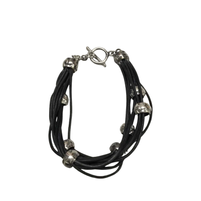 925 Silver Multi-Strand Black Corded Bracelet - Brand New