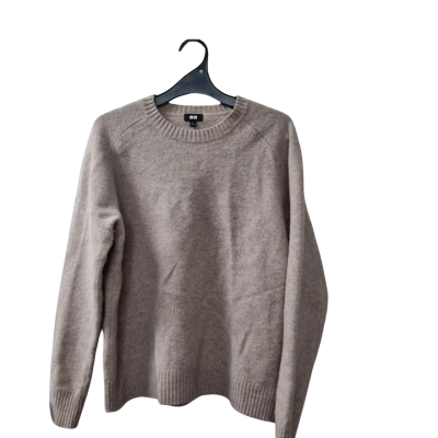 Uniqlo Women's Size L Crew Neck Merino Wool Jumper Beige 