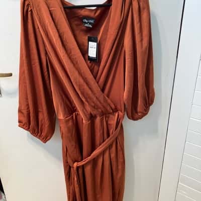 City Chic Womens  Size M Short Sleeve Dress  Gold / Orange 