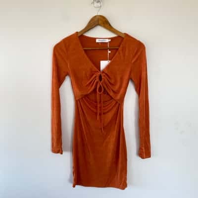 Sweet Pot Orange Long Sleeve Cut Out Mini Dress Size 8 