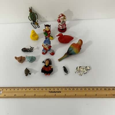 Vintage Miniature Toy & Figurine Collection – Animals Birds Santa Doll Clown