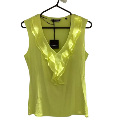 Basque Womens  Size 10 T-shirt Lemon Frilled Neckline RRP $39.99