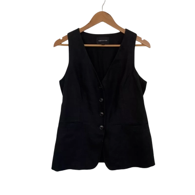 Forever New Womens Linen Size 12 Vest Jacket Black  
