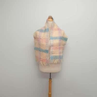 John Mills & Sons Torquay /Vintage 1960s /70s/ Handwoven /Super Pretty Pastel Coloured Plaid Super Mohair Scarf 