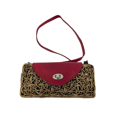  Womens No Brand Funky Red Leather and Cane Bag with Cotton Inner Padded Lining