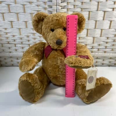 Russ vintage Bear Collection Honeysett Jointed Brown Teddy Bear with Red Bow 18”