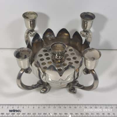 Vintage Rose Lotus Bowl Candelabra Silver Plated As Is 