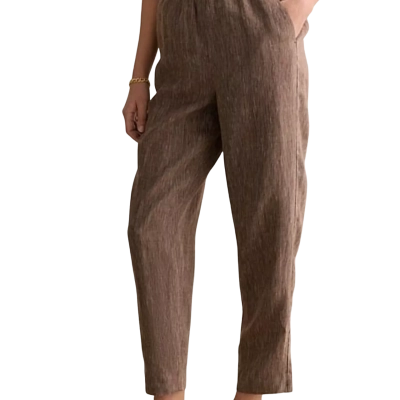 Trenery   Chocolate Linen End on End Stripe, Pull on Pant.   Size 16 