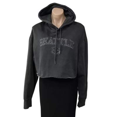 Factorie Womens Size M Washed Black Seattle Embroidered Cropped Hoodie (new)