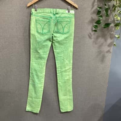  Womens  Size 28 Distressed Jeans Green neon blonde