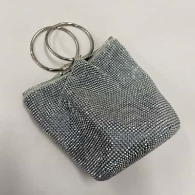 Olga Berg - Womens Ellie Crystal Mesh Ring Handle Bag - Silver 