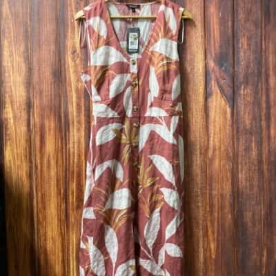 Basque  dusty pink floral linen blend Size 16 new 