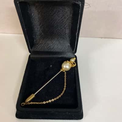 Vintage Gold Tone and Faux Pearl Hat Pin 
