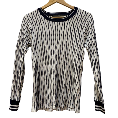 Liz Jordan Womens  Size S Long Sleeve Top Navy Blue / White 