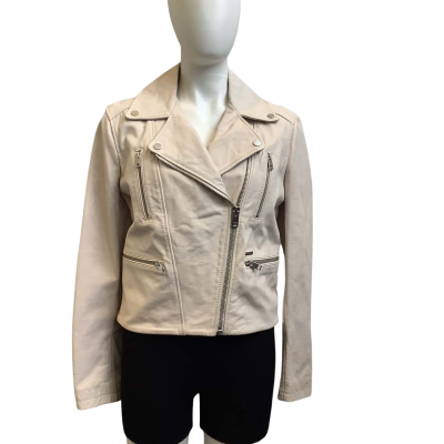 Diesel Womens  Size 10 Biker Leather Jacket Cream