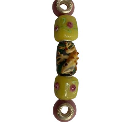 Womens 5 silver and glass beads for bracelet. Featured frog bead.