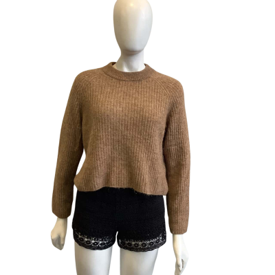 Seed Women's Size XS Wool & Alpaca Blend Knit Jumper Brown 