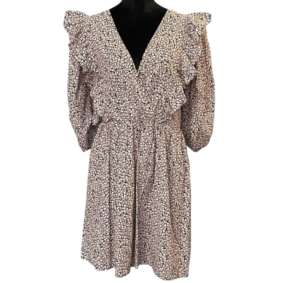 H&M Womens Size XL 3/4 Sleeve/V-Neck Top Black/Floral/White/Yellow