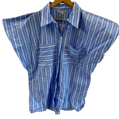 Veronika Maine Womens  Size 14 Button Up Top Blue / White 