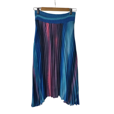 Portmans Womens Size 10 Blue / Turquoise / Pink / Black Striped Pleated Skirt (new)