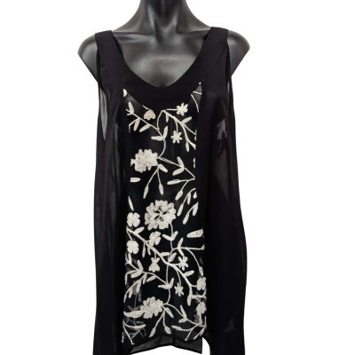 The Ark Womens Silk Black Floral Mesh Babydoll Dress 