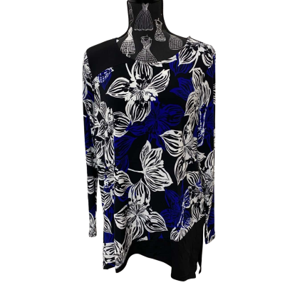 Noni B Womens  Size L Long Sleeve Top Black  / Blue / Floral BNWT