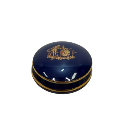 Limoges France Blue Courting Couple Small Lidded Trinket Dish