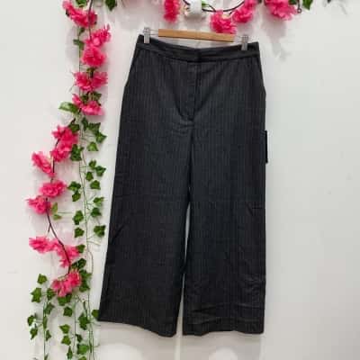 Zara Womens Wide Leg Pants Size M Grey / Pinstriped 