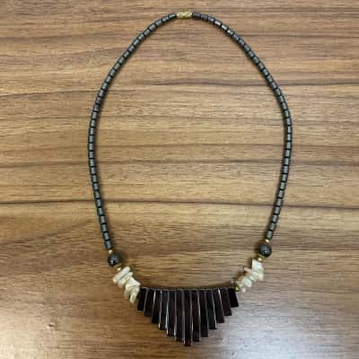 Art Deco Style Hematite Fan Shaped Necklace