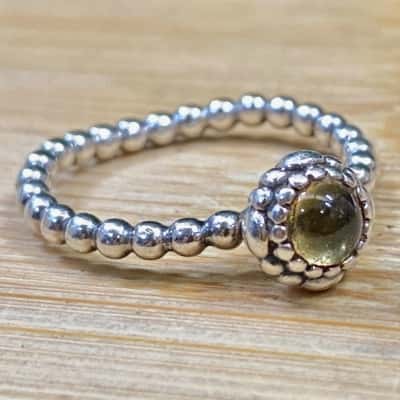 Pandora Sterling Silver Golden Coloured Stone Ring (Stamped 925, ALE)